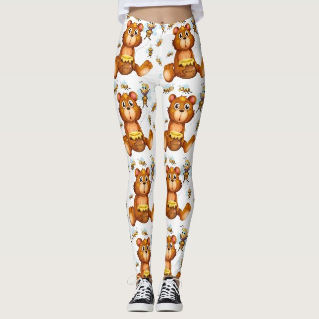 Flying Bees With A Honey Bear Leggings (Front)
