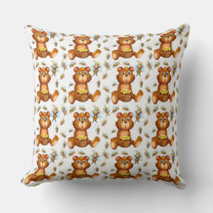 Flying Bees With A Honey Bear Throw Pillow