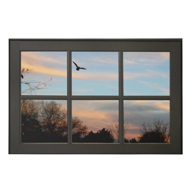 Flying Bird at Sunset Black Faux Window Illusion Canvas Print (Front)