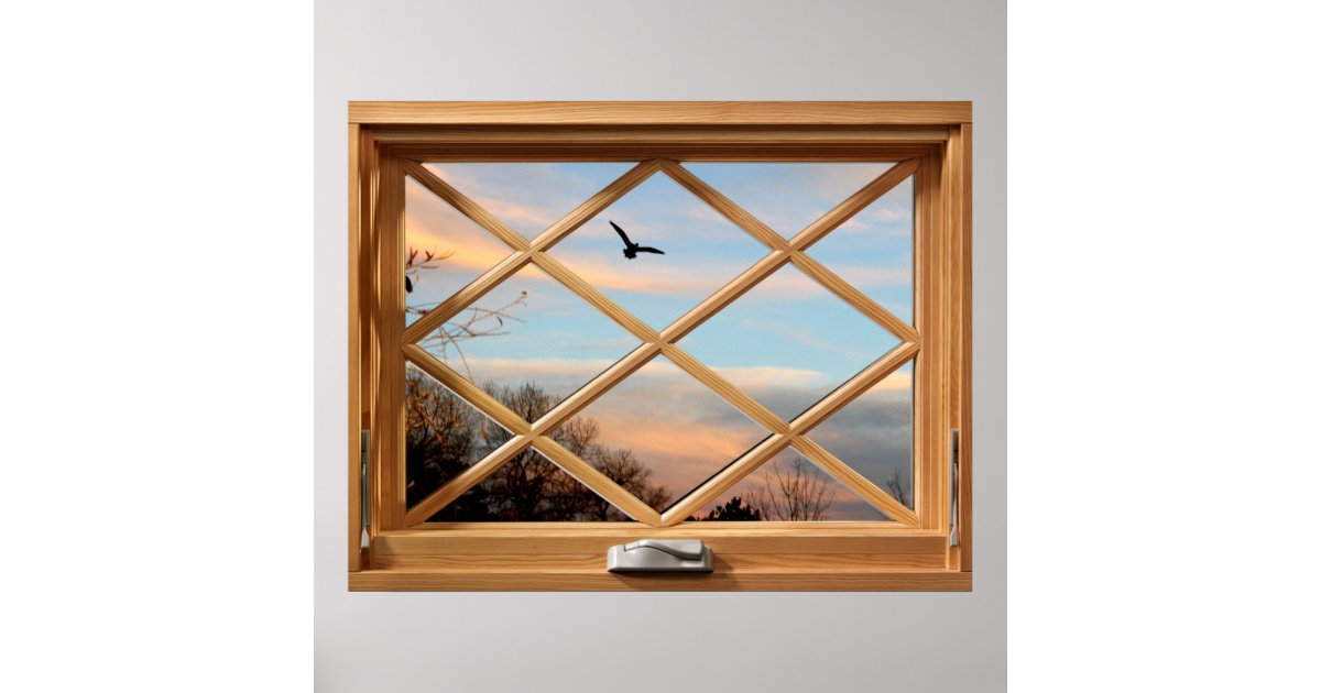 Flying Bird Country View Faux Fake Window Poster | Zazzle