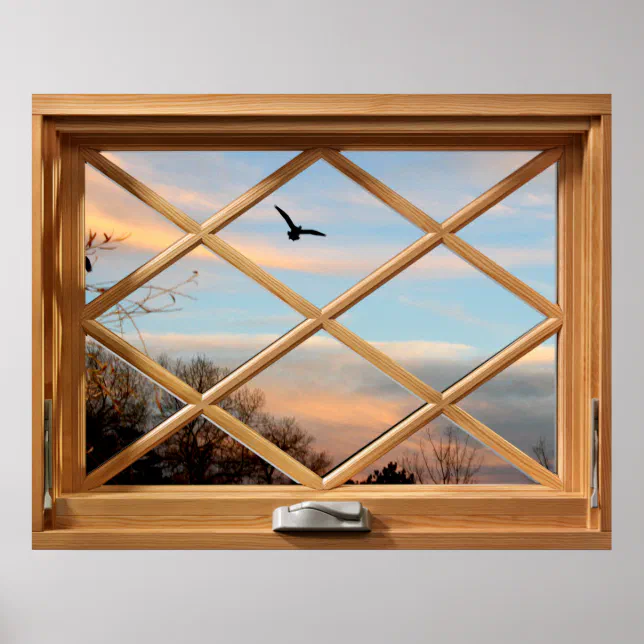 Flying Bird Country View Faux Fake Window Poster | Zazzle