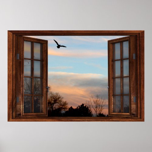 Flying Bird Dark Tined Window Illusion Poster