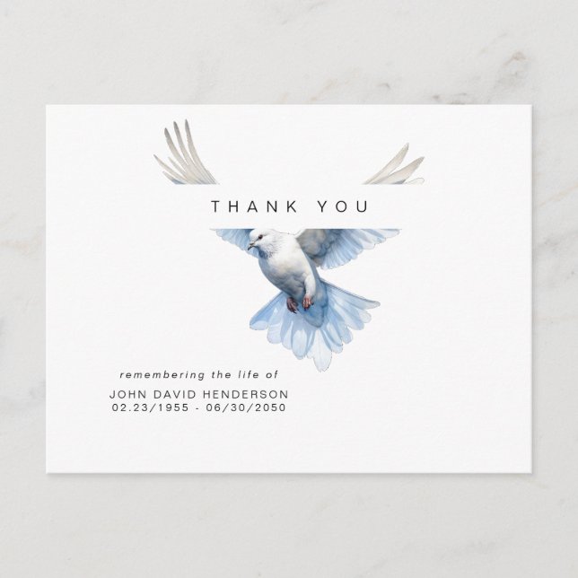 Flying Bird Funeral Loss of Life Thank You II Postcard (Front)