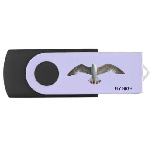 Flying bird on light periwinkle blue flash drive