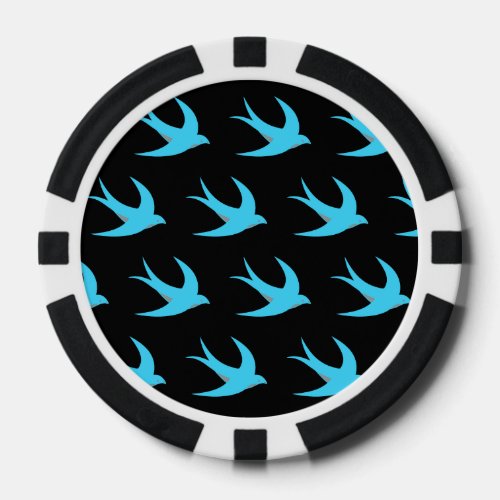 Flying Bird Pattern blue black Poker Chips