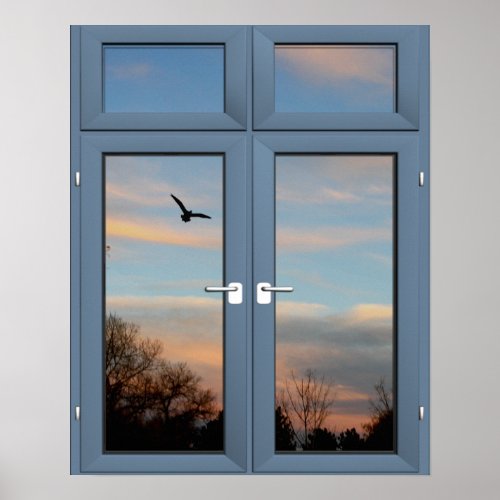 Flying Bird Picture Window Scenery _ Illusion Poster