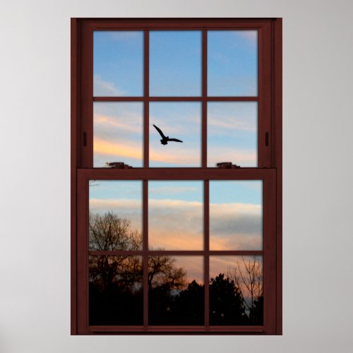Flying Bird Window with a View Illusion Poster