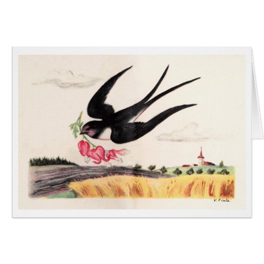 Flying Bird With Flowers Cards (Front Horizontal)