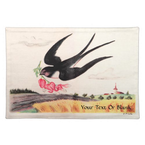 Flying Bird With Flowers Cloth Placemat