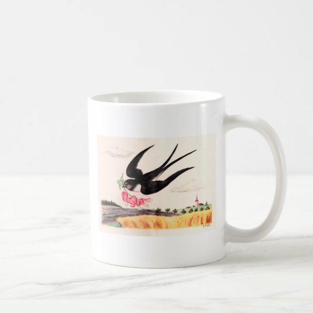 Flying Bird With Flowers Coffee Mug (Right)