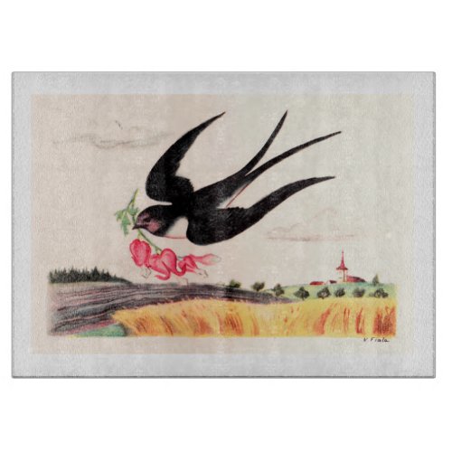 Flying Bird With Flowers Cutting Board