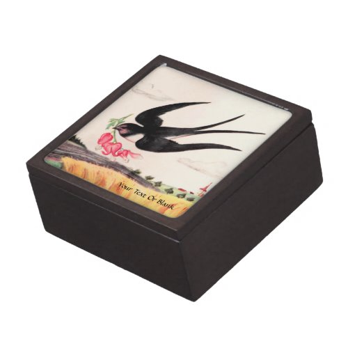 Flying Bird With Flowers Keepsake Box