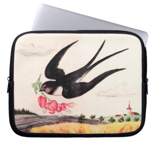Flying Bird With Flowers Laptop Sleeve