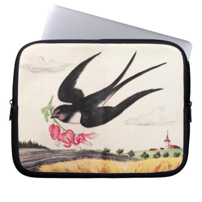 Flying Bird With Flowers Laptop Sleeve (Front)