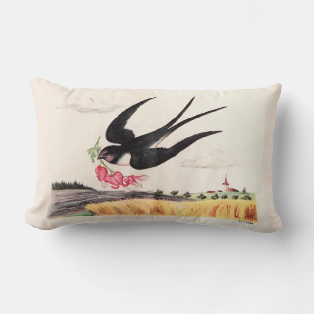Flying Bird With Flowers Lumbar Pillow (Front)