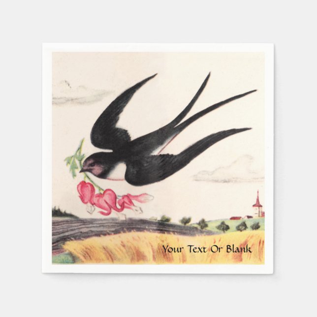Flying Bird With Flowers Paper Napkins (Front)