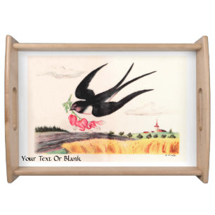 Flying Bird With Flowers Serving Tray