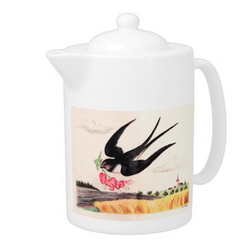 Flying Bird With Flowers Teapot