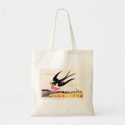 Flying Bird With Flowers Tote Bag