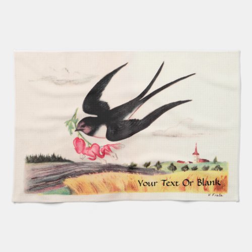 Flying Bird With Flowers Towel