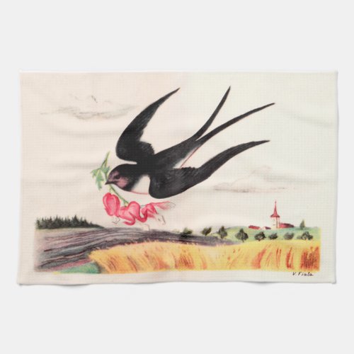 Flying Bird With Flowers Towel