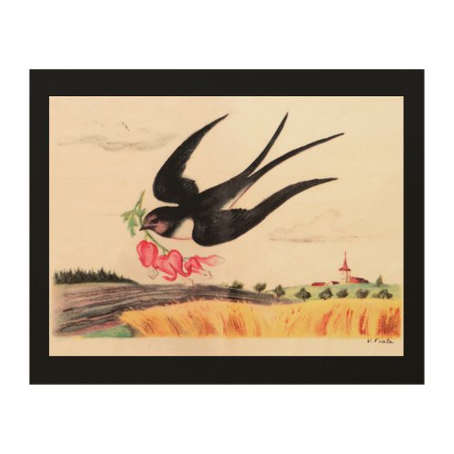 Flying Bird With Flowers Wood Wall Art