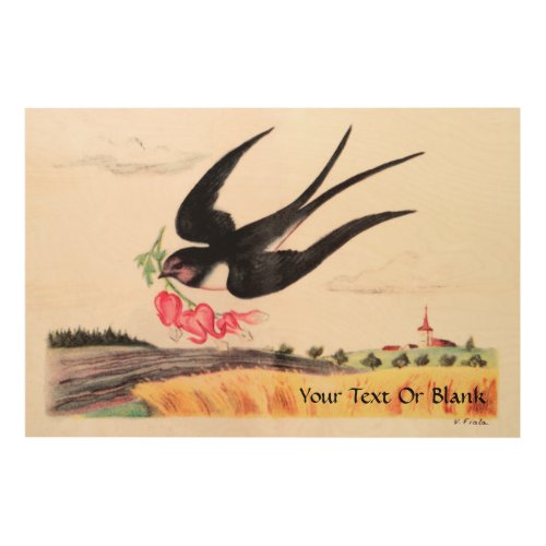 Flying Bird With Flowers Wood Wall Art