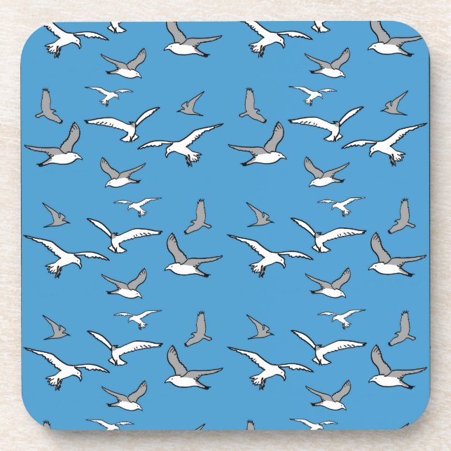 Flying Birds - a Flock of Seagulls. Birder Beverage Coaster (Front)