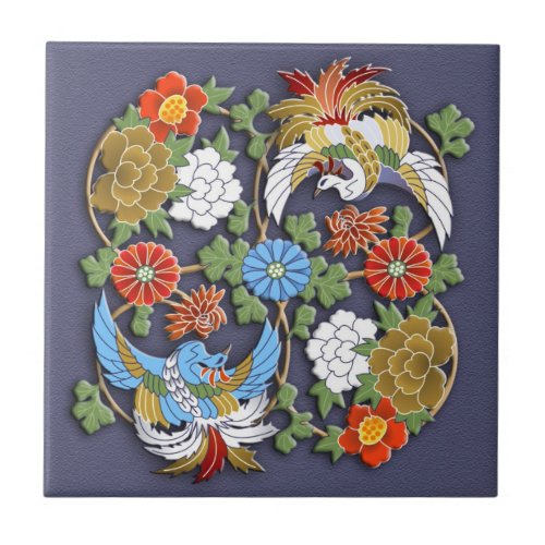 Flying birds and flowers tile