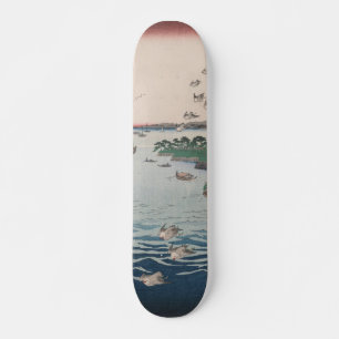 Flying Birds at Shiba Coast Vintage Ukiyo-e Skateboard