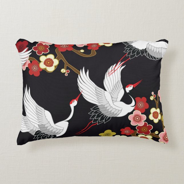 Flying Birds: Crane Heron Japanese. Accent Pillow (Front)