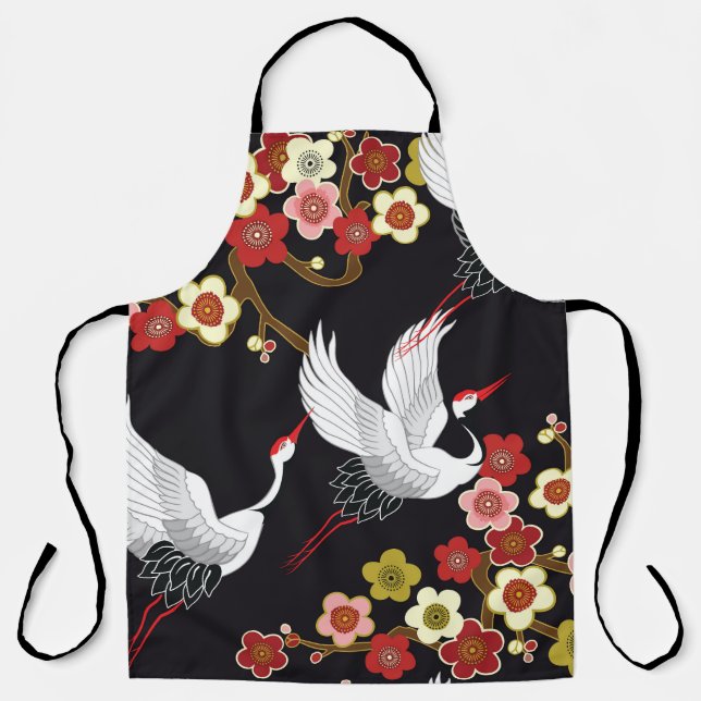 Flying Birds: Crane Heron Japanese. Apron (Front)