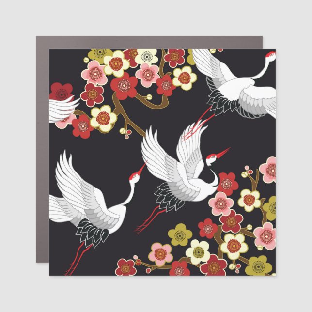 Flying Birds: Crane Heron Japanese. Car Magnet (Front)