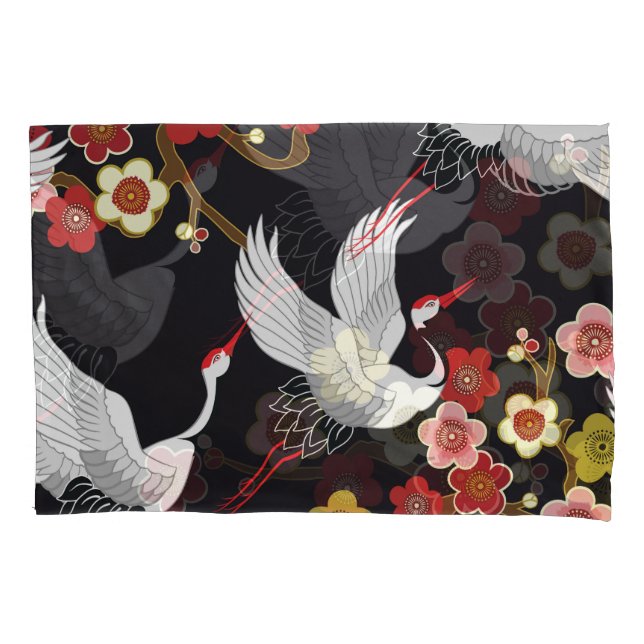 Flying Birds: Crane Heron Japanese. Pillow Case (Front)