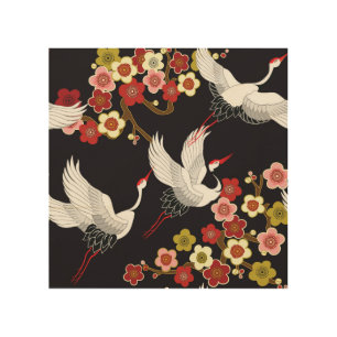 Flying Birds: Crane Heron Japanese. Wood Wall Art