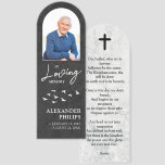 Flying Birds Cross Stone Arch Photo Prayer Card Bookmarks<br><div class="desc">Prayer card in the form of a bookmark printed with your loved one's photo inside an arch shape with a flock of birds flying across the stone texture background. On the back,  add a prayer or poem beneath a clean black cross.</div>