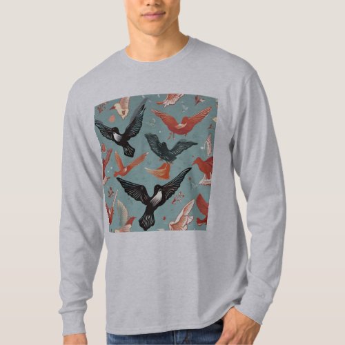  Flying Birds Family Pattern T_Shirt