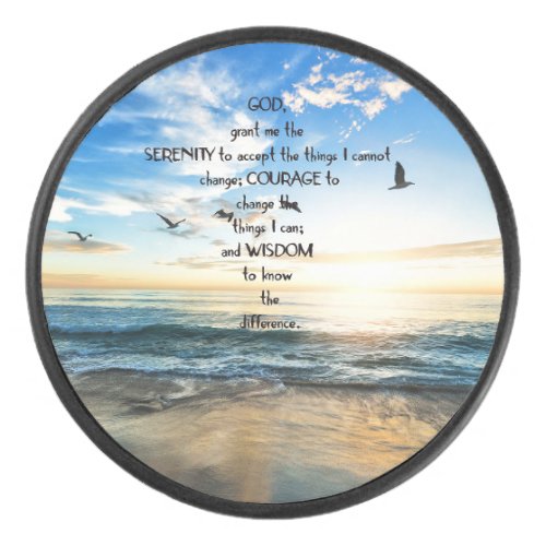 Flying Birds In Heaven Serenity Prayer  Hockey Puck