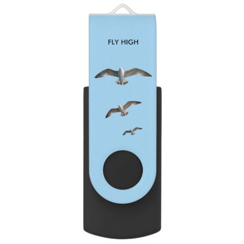Flying birds on light sky blue flash drive