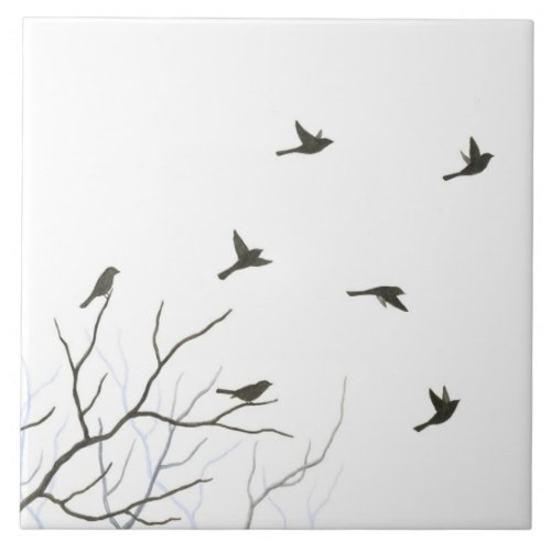 Flying Birds Silhouette Art Tile