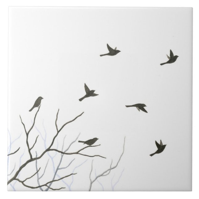 Flying Birds Silhouette Art Tile (Front)
