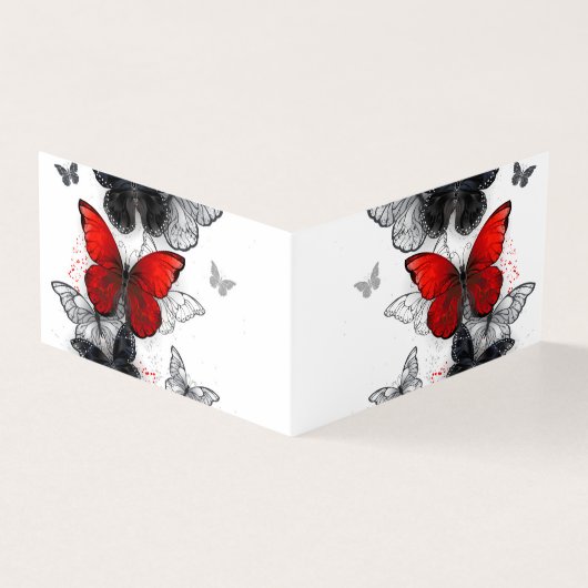 Flying Black and Red Morpho Butterflies (Outside)