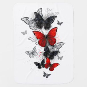 Flying Black and Red Morpho Butterflies Baby Blanket