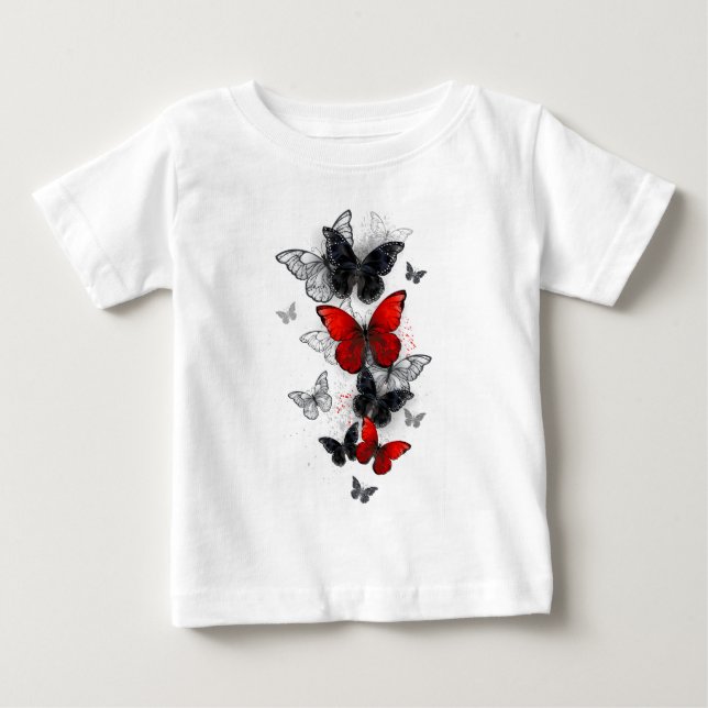 Flying Black and Red Morpho Butterflies Baby T-Shirt (Front)
