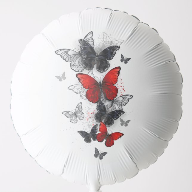 Flying Black and Red Morpho Butterflies Balloon (Front)
