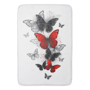 Flying Black and Red Morpho Butterflies Bath Mat