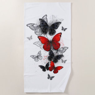 Flying Black and Red Morpho Butterflies Beach Towel