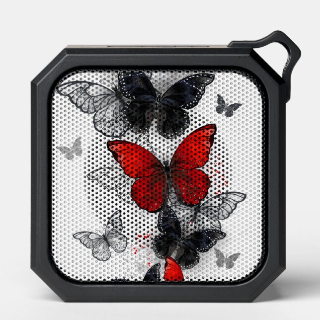 Flying Black and Red Morpho Butterflies Bluetooth Speaker (Front)