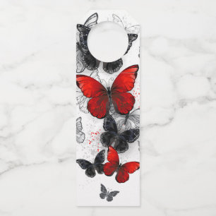 Flying Black and Red Morpho Butterflies Bottle Hanger Tag