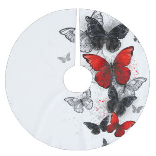 Flying Black and Red Morpho Butterflies Brushed Polyester Tree Skirt